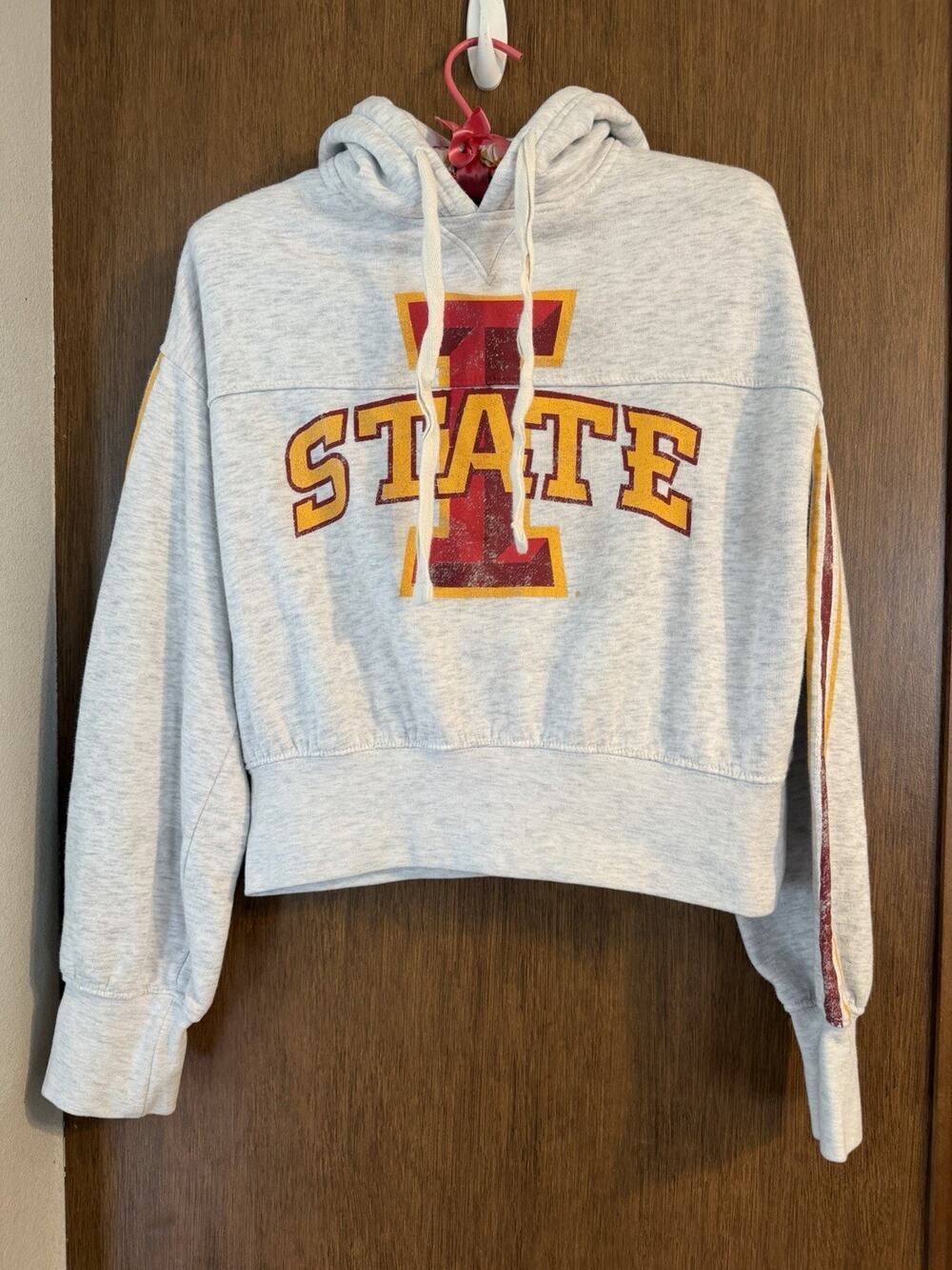 Iowa State University ISU college red gold grey crop top pullover hoodie small